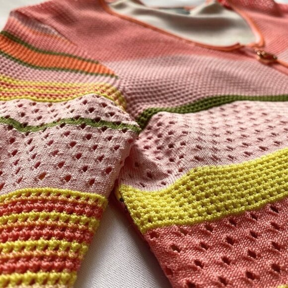 SPORTALM KITZBUHEL DAVINA COLORFUL OPEN KNIT SATIN FLORAL PANEL ZIP UP JACKET - Picture 7 of 10